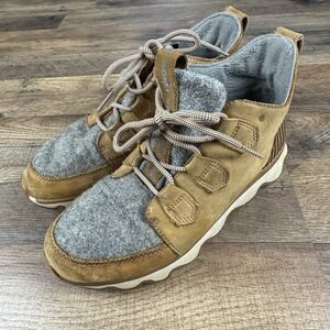 Sorel Boot Women Sz 8.5 Kinetic Short Lace Brown Leather Lace Up Waterproof Snow